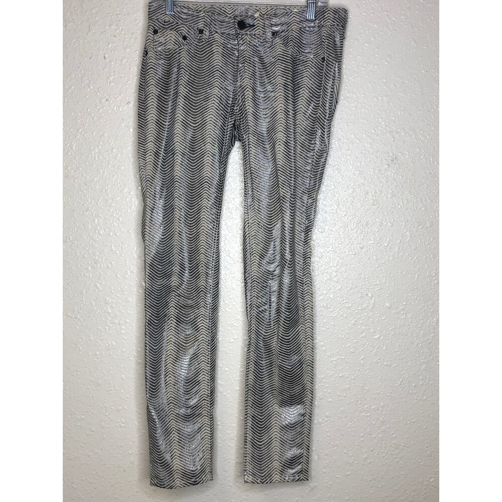 Rag & Bone Mid rise Metal Zebra Print Legging Jeans Size 26 metallic silver